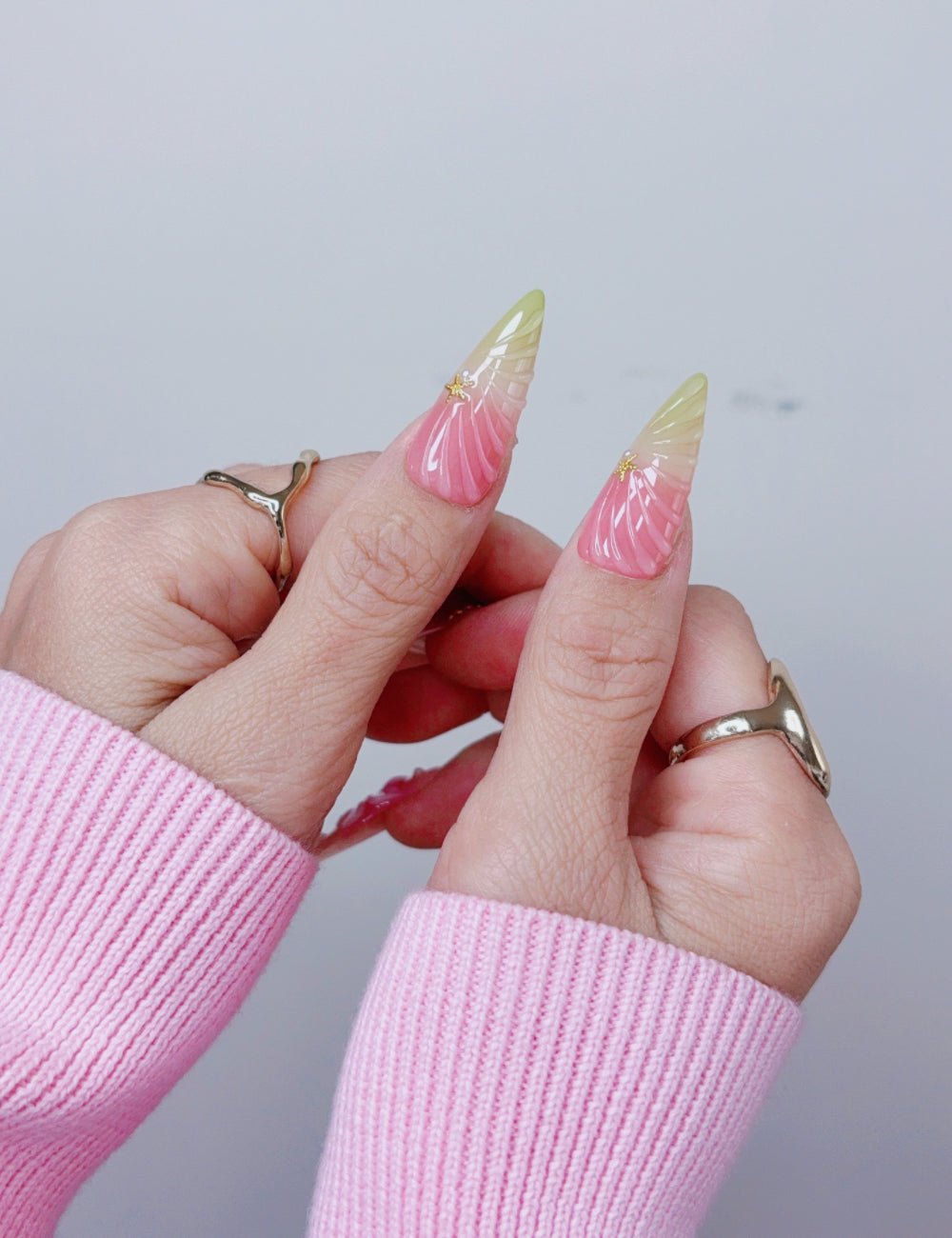 Pink Lily Floral Long Stiletto Press On Nails