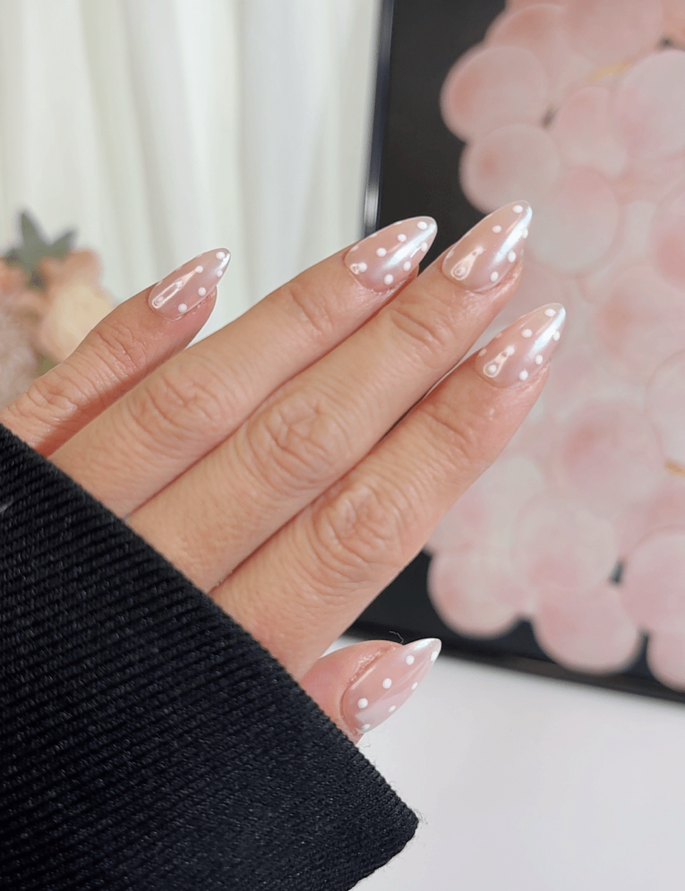 White Polka Dot Pearl Press-On Nails | Short Almond
