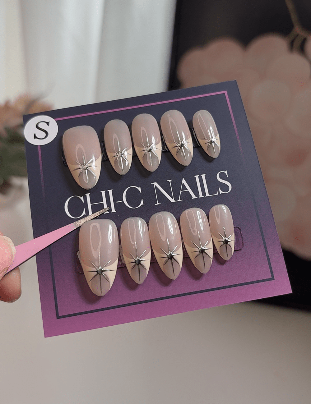 Starburst French Tip Press-On Nails – Medium Almond