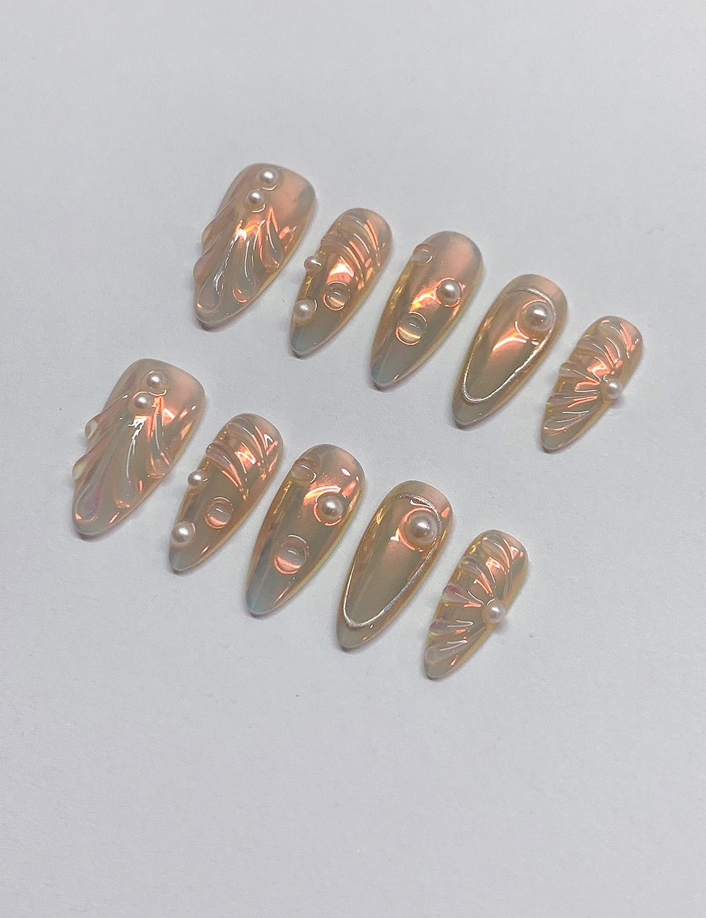 Iridescent Pearl 3D Press-On Nails