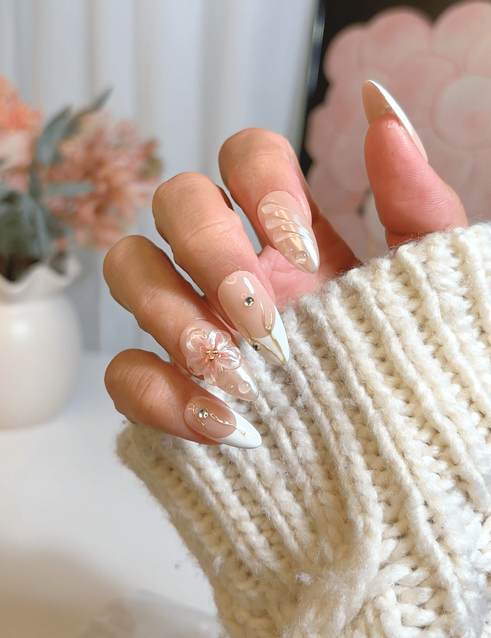 Golden Petal Veil – Medium Almond