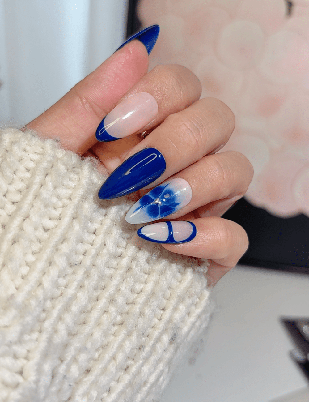 Bold Blue Floral Press-On Nails