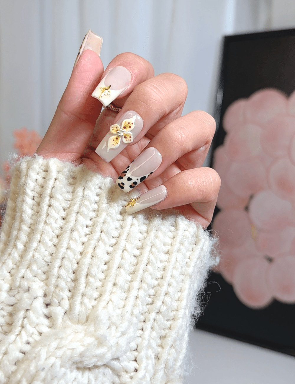 Leopard Bloom Luxe | Medium Square Press-On Nails