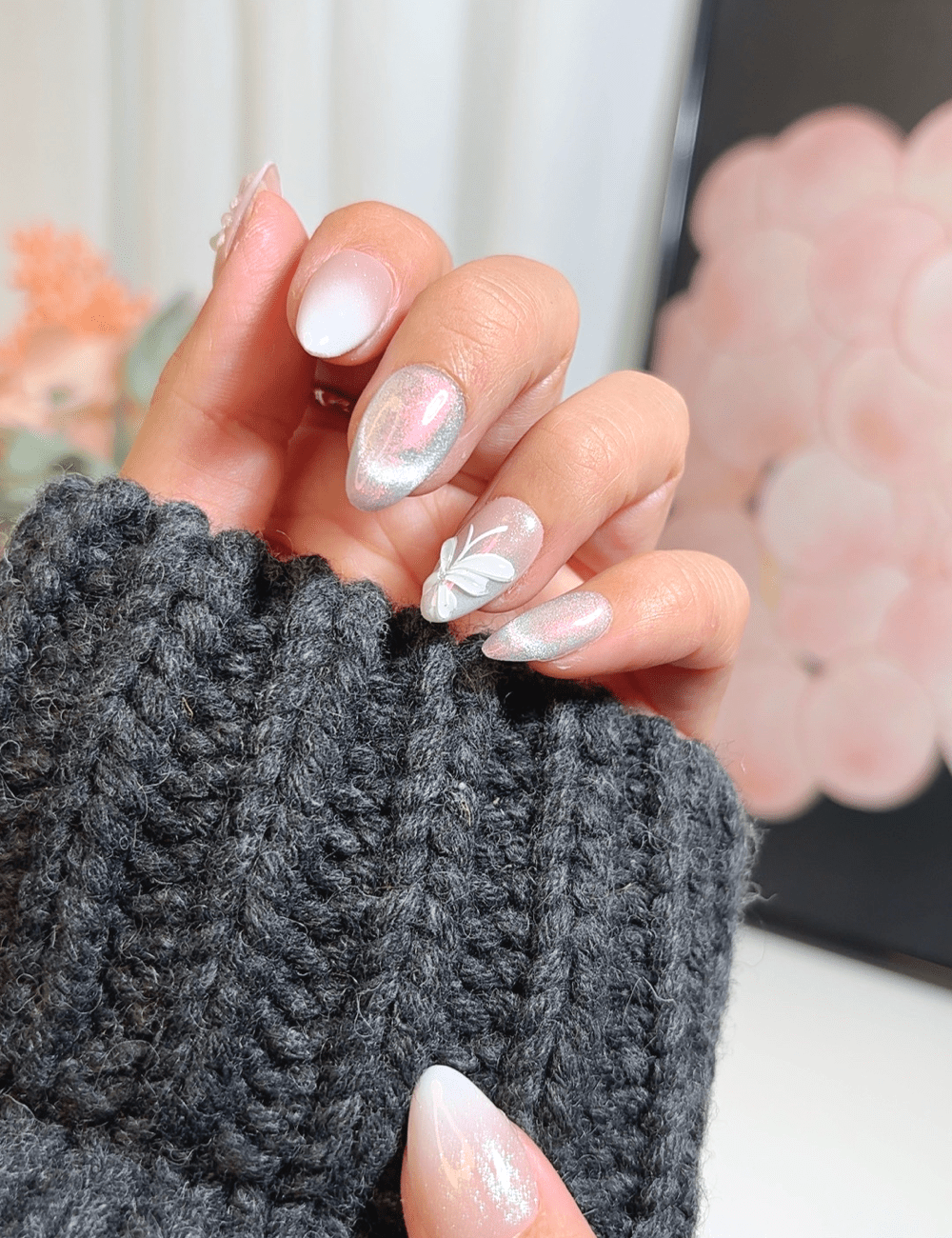 Iridescent Butterfly Sparkle | Short Almond Press-On Nails