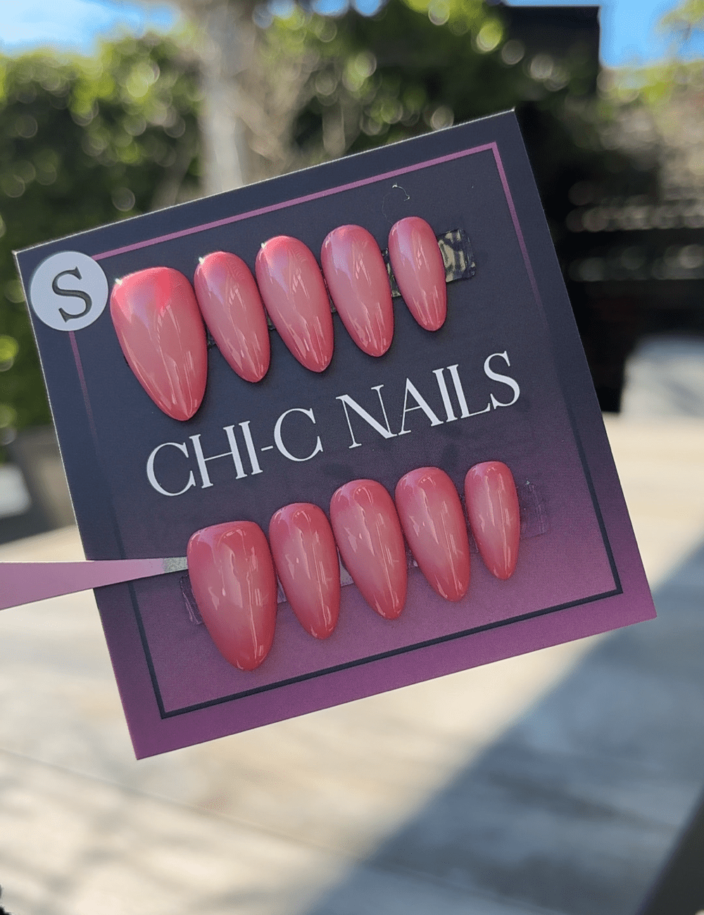Medium Cherry Pink Ombré Press-On Nails – Glossy Almond Jelly Finish
