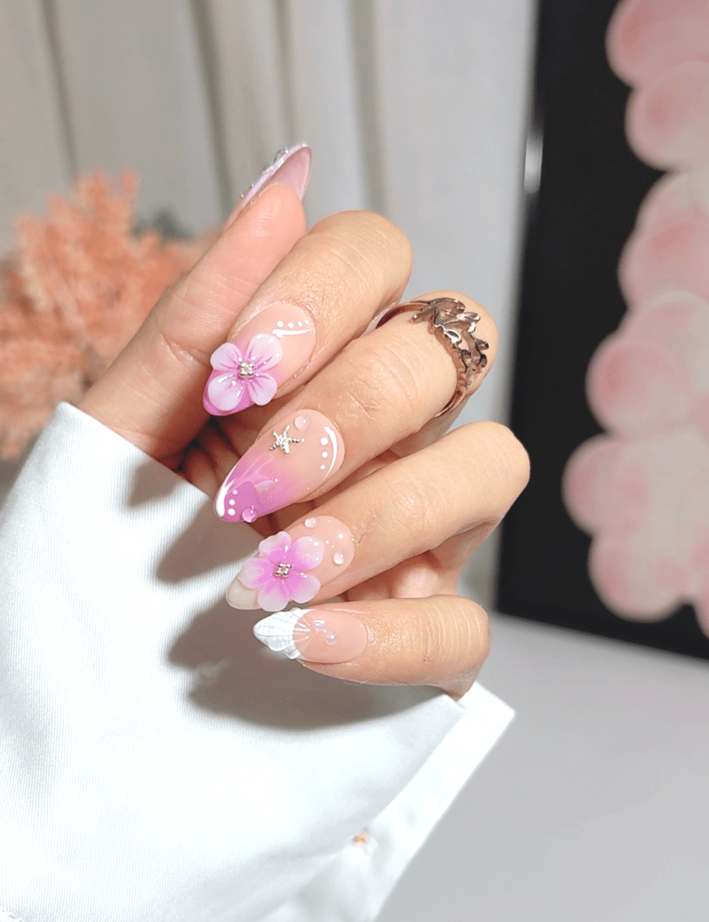 Pink Petal 3D Floral Press On Nails