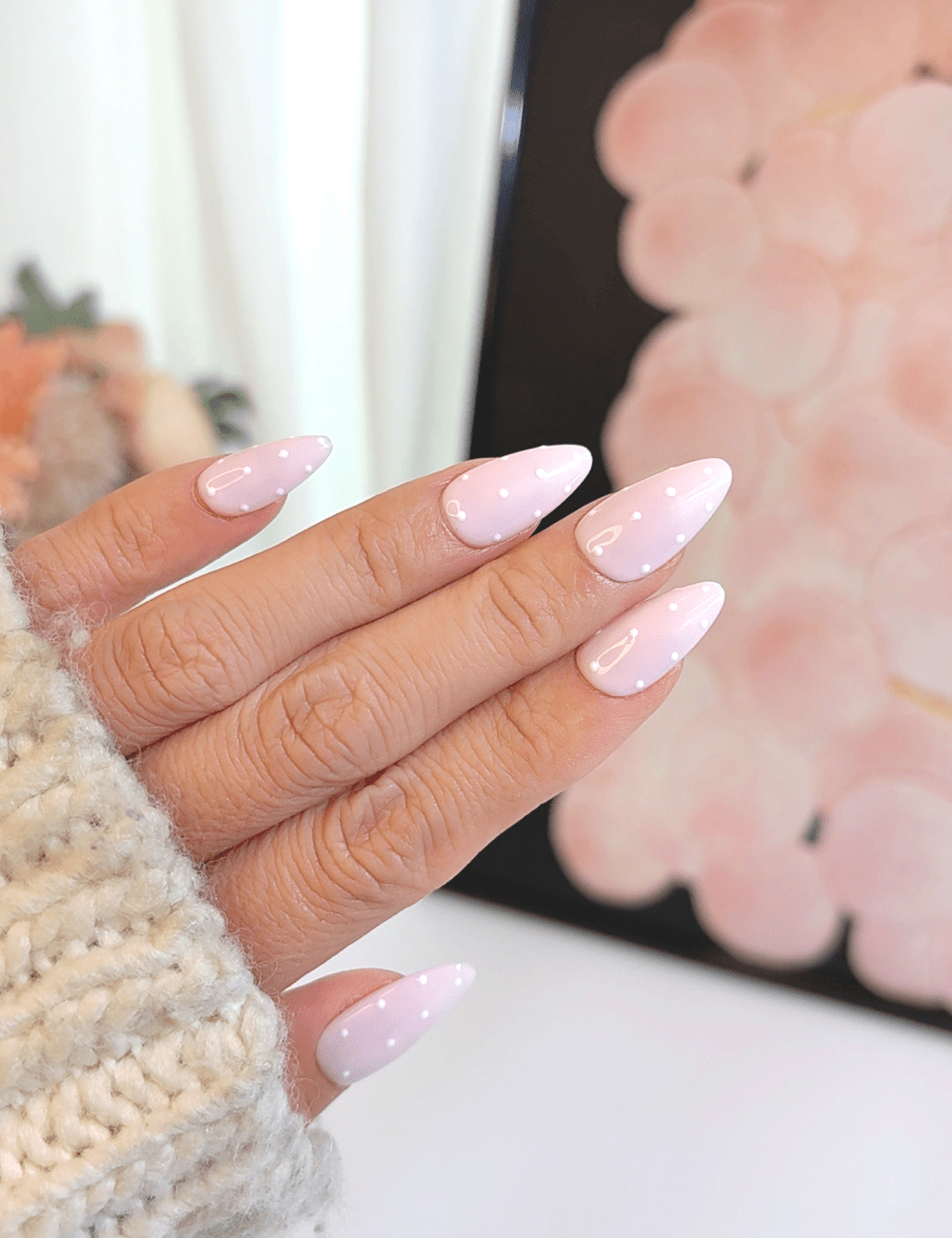 Pink Polka Dot Press-On Nails – Medium Almond | Cute & Reusable