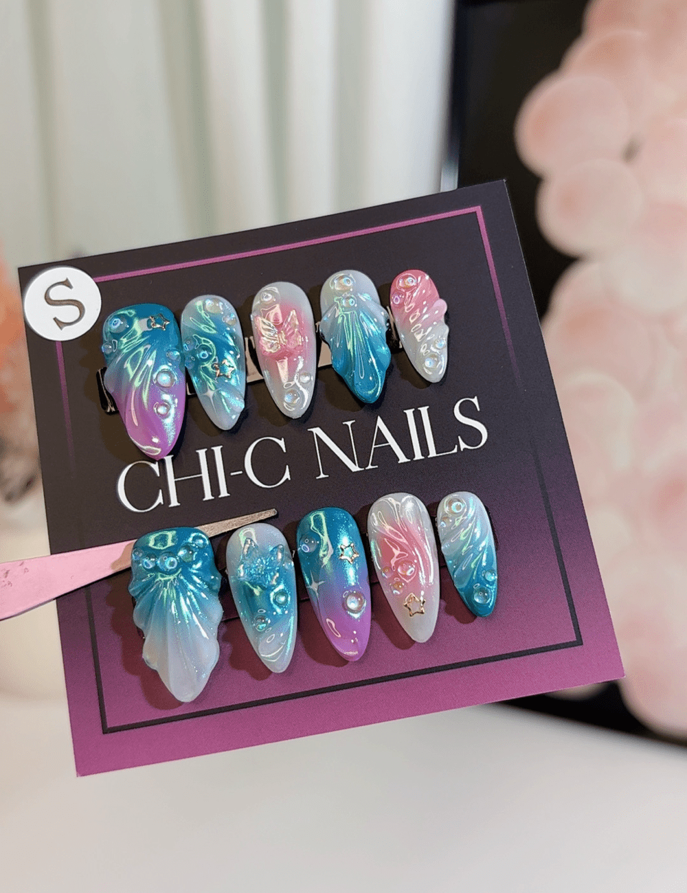 Mermaid Galaxy 3D Press-On Nails – Ocean & Sunset Fantasy | CHICNAILS