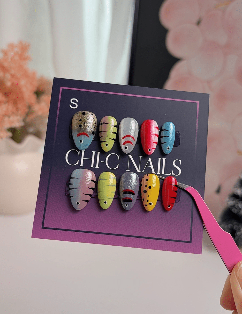 Colorful Cartoon Press On Nails with Glue, Short Almond, Handmade Graphic Art Nails, Playful Statement Nails