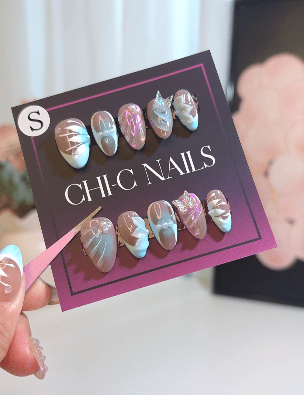 3D Ice Blue Fantasy Press-On Nails