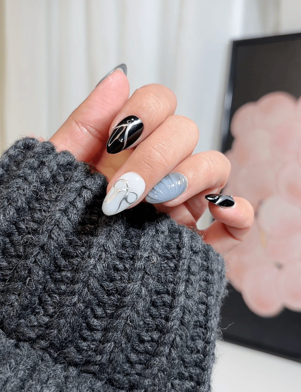 Monochrome Muse | Short Almond Press-On Nails