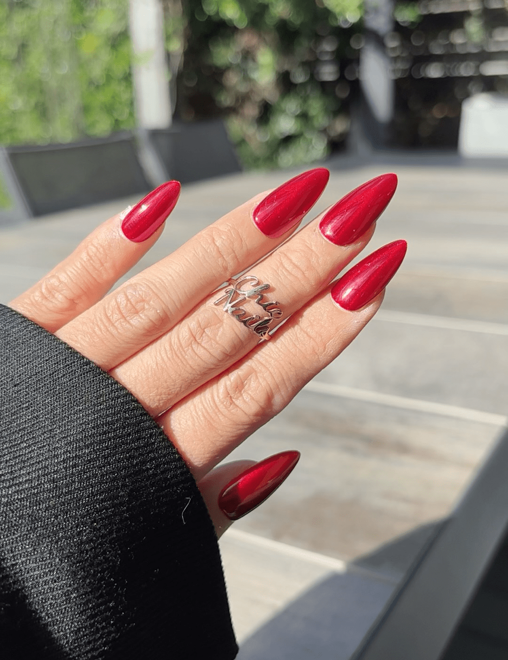 Deep Ruby Red Press-On Nails – Medium Almond Glossy Finish