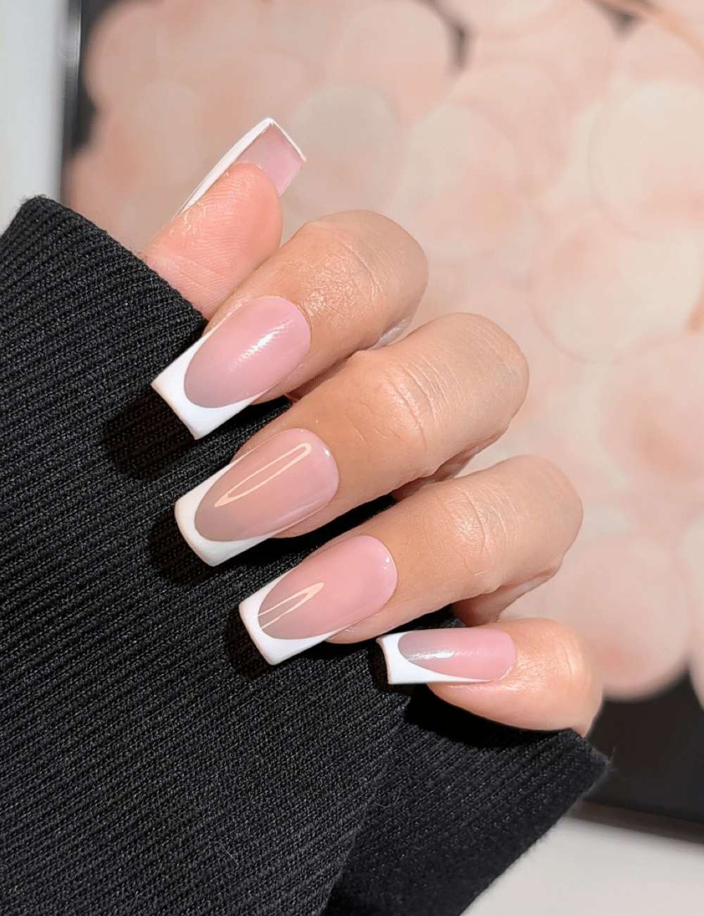 Classic French Tip Press-On Nails – Middle Square Shape | Clean White Pink Nude Nails