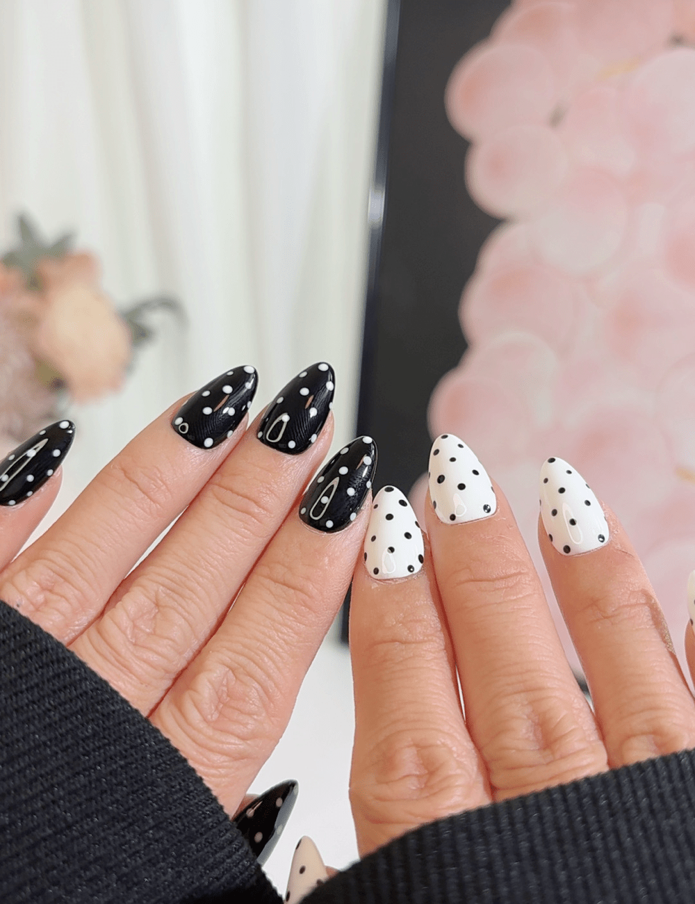 Black & White Polka Dot Press-On Nails | Short Almond