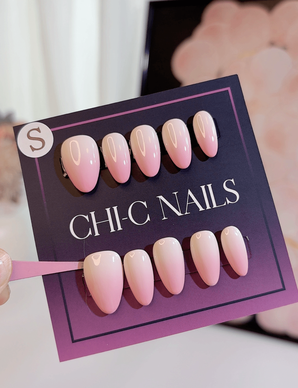 Pink White Ombre Press-On Nails – Short Almond | Natural & Reusable