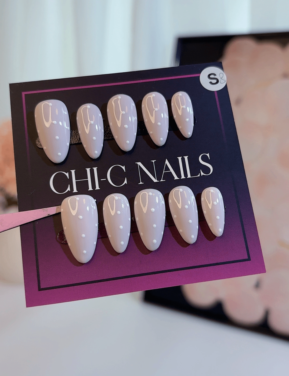Pink Polka Dot Press-On Nails – Medium Almond | Cute & Reusable