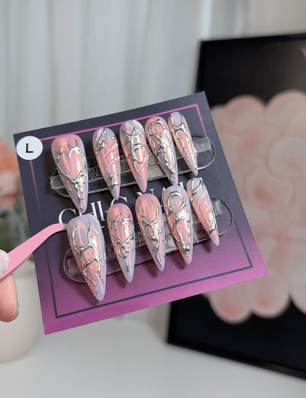 Blush Armor | Long Stiletto Press-On Nails