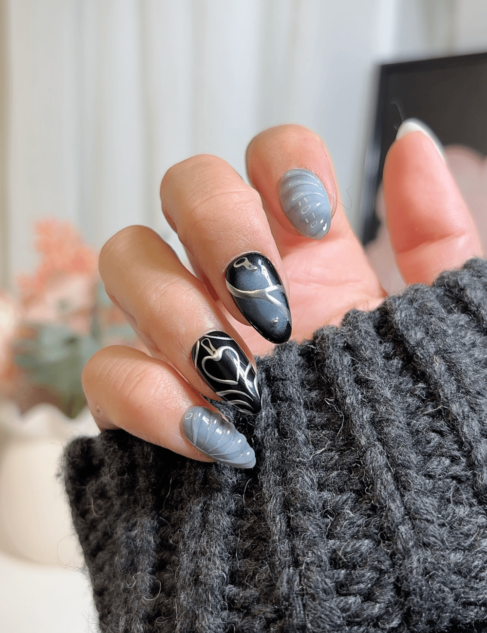 Monochrome Muse | Short Almond Press-On Nails