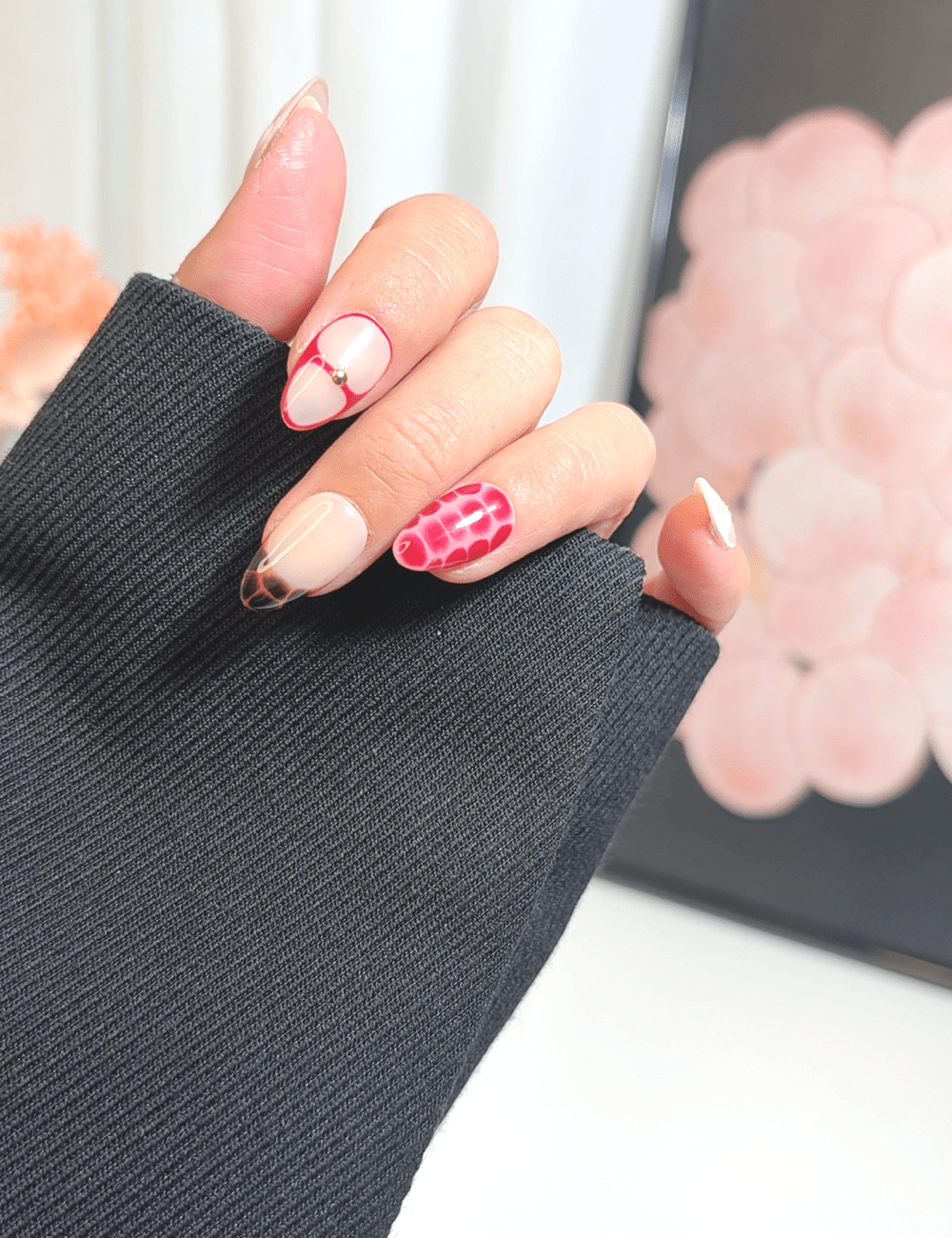 Crimson Safari Mix | Short Almond Press-On Nails
