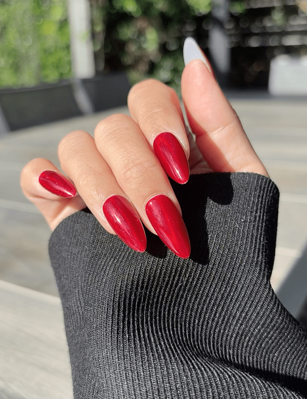 Deep Ruby Red Press-On Nails – Medium Almond Glossy Finish
