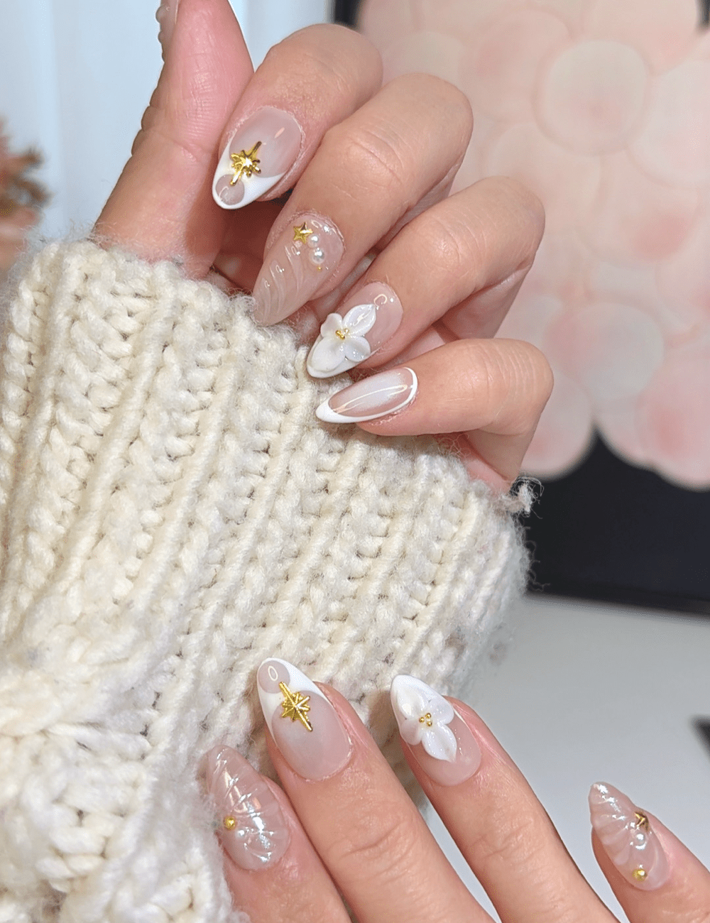 Acrylic Nails with 3D Pearl Magic