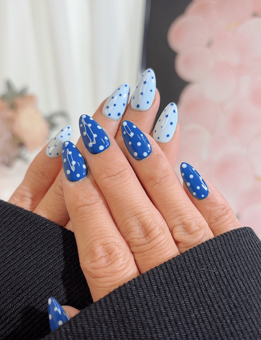 Blue Polka Dot Press-On Nails | Short Almond Reusable
