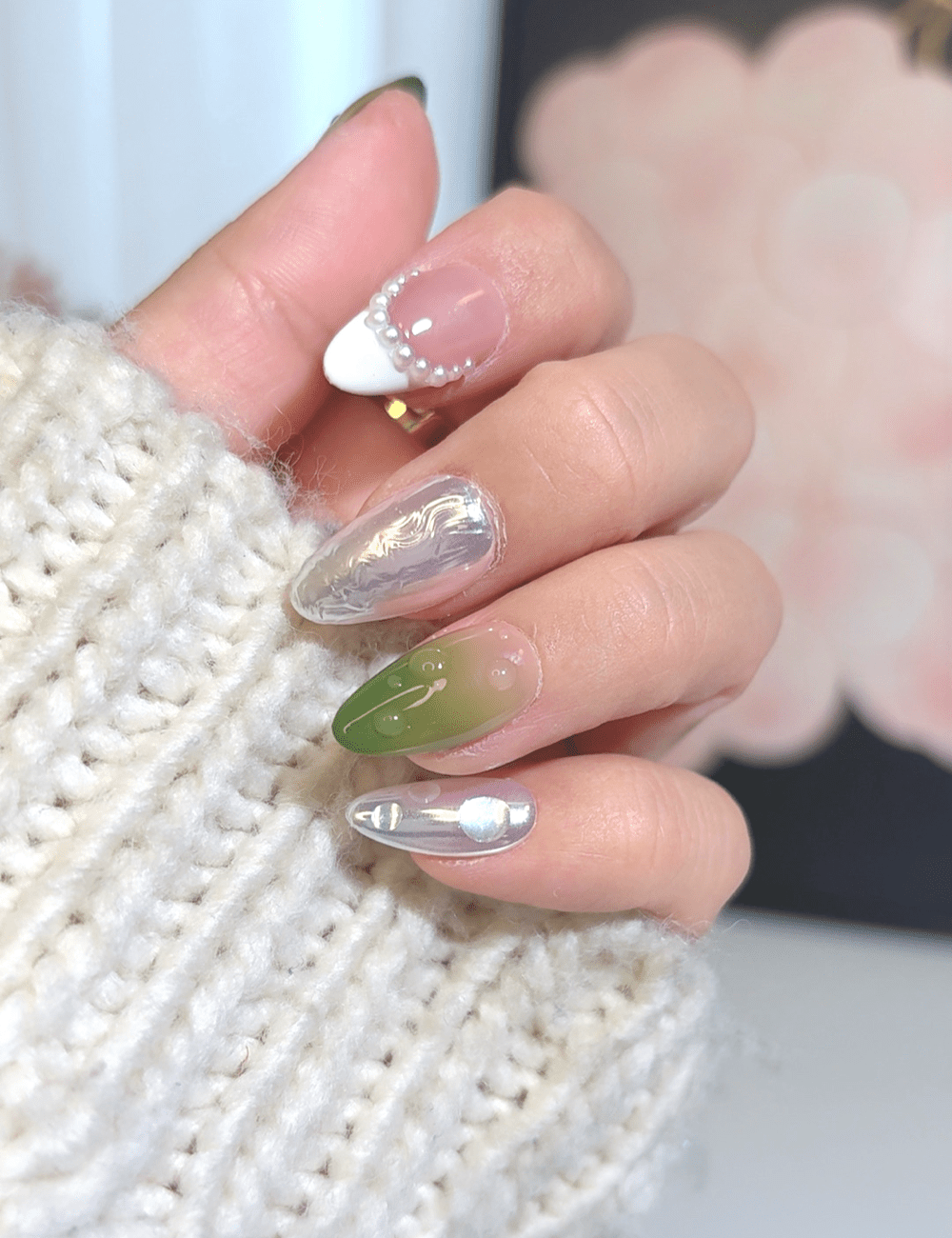 Green Gradient Pearl Press-On Nails