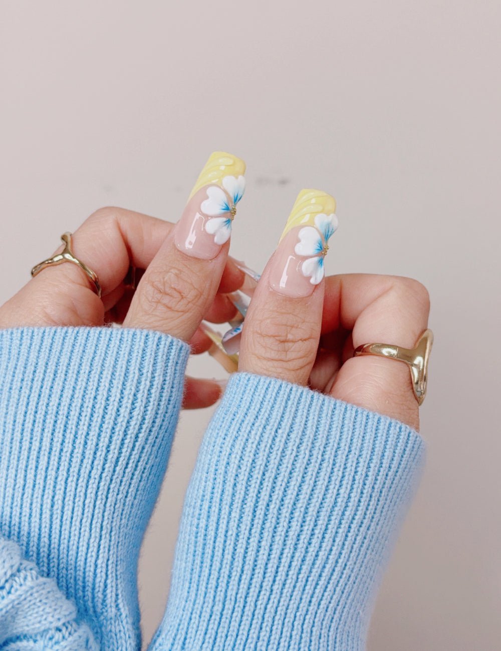 Pastel Plaid Floral Long Square Press On Nails