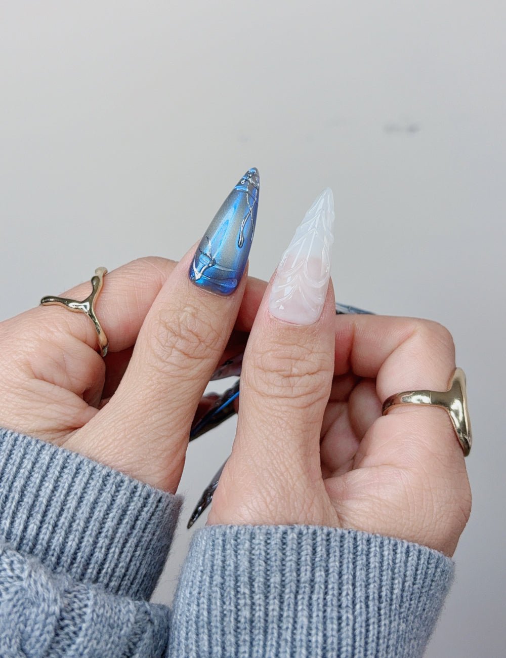 Blue Gothic Fantasy Long Stiletto Press On Nails