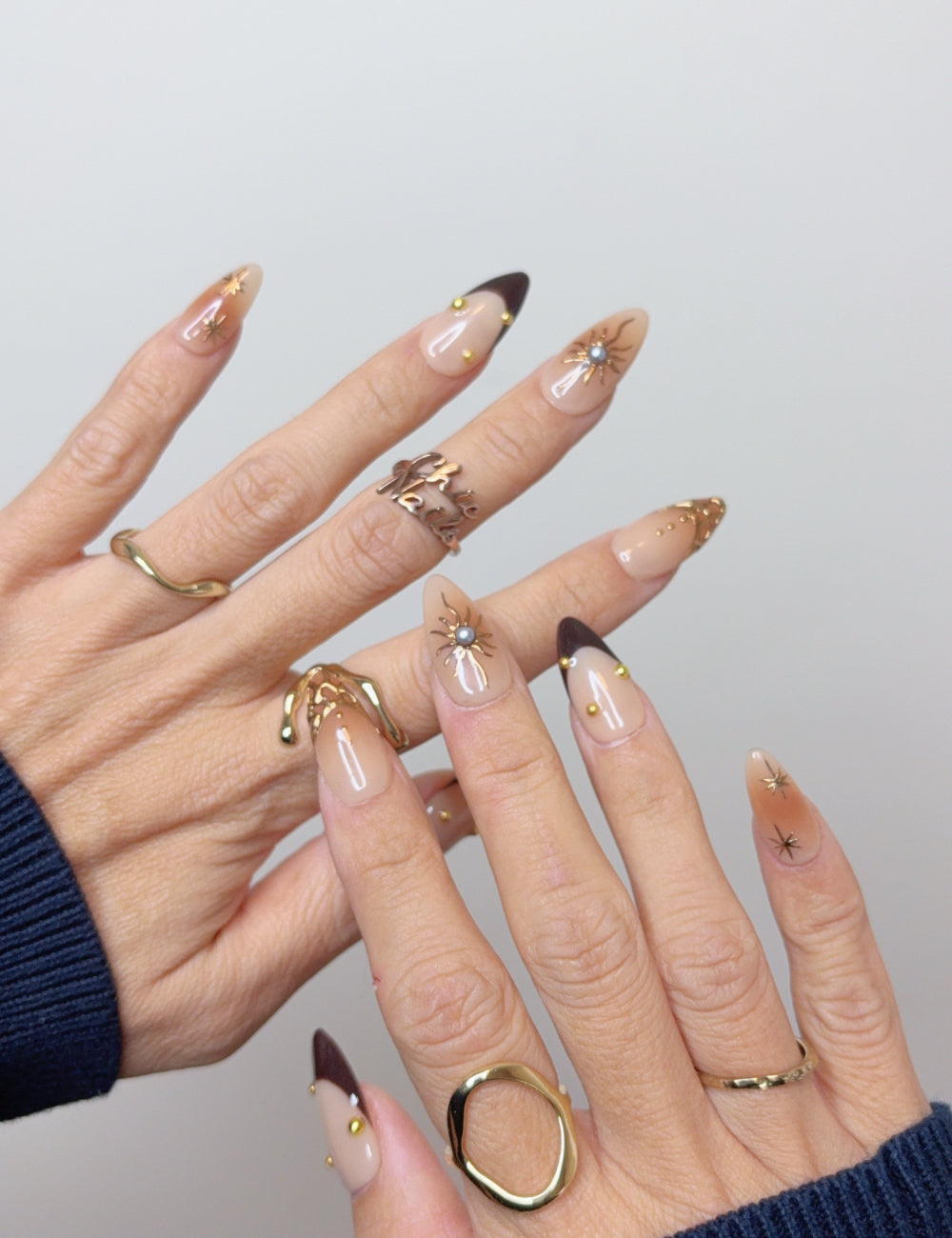 Handmade Mocha Celestial Press-On Nails – Medium Almond