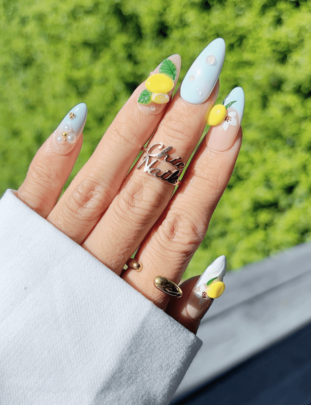 Lemon Sorbet – 3D Lemon Medium Almond Press-On Nails