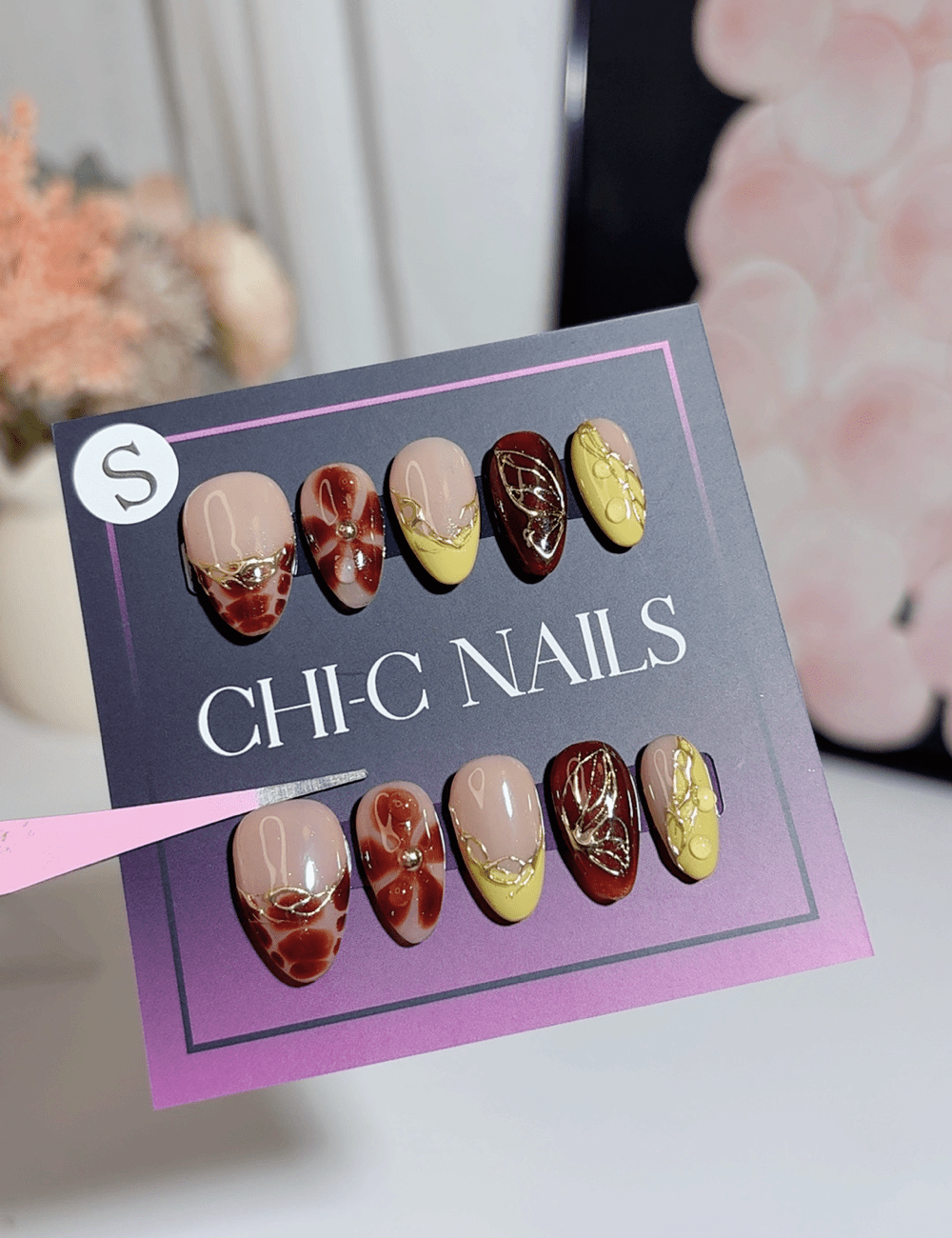 Caramel Bloom 3D Floral Press On Nails
