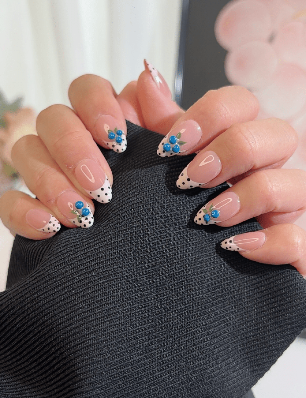 Blueberry Polka Dot French Press-On Nails | Short Almond