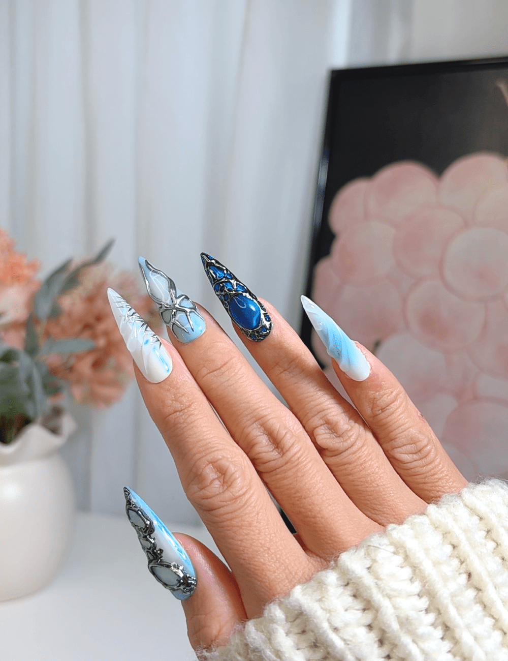 Frostbite Jewel | Long Stiletto Press-On Nails