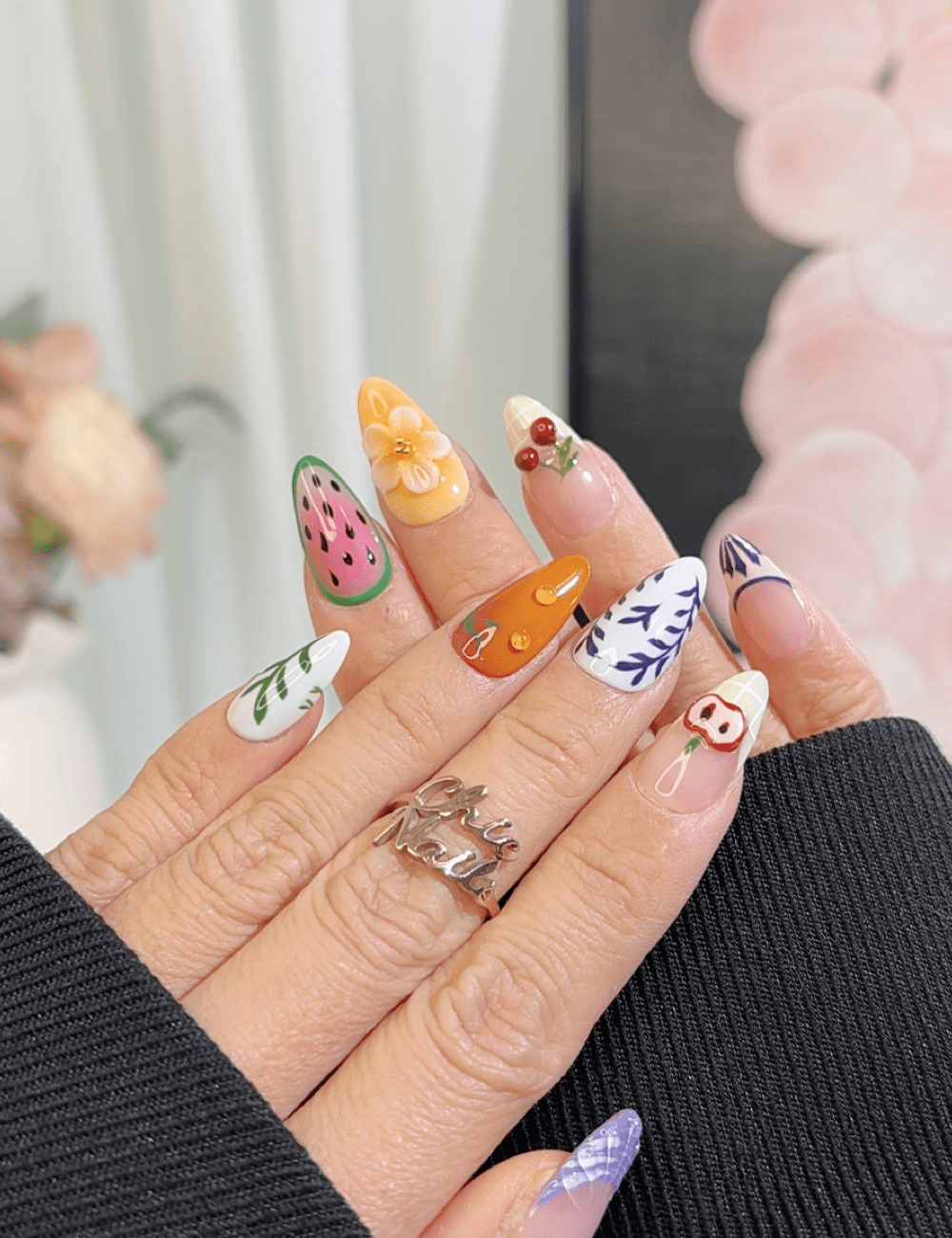 Fruit & Veggie Cute Press-On Nails – Medium Almond