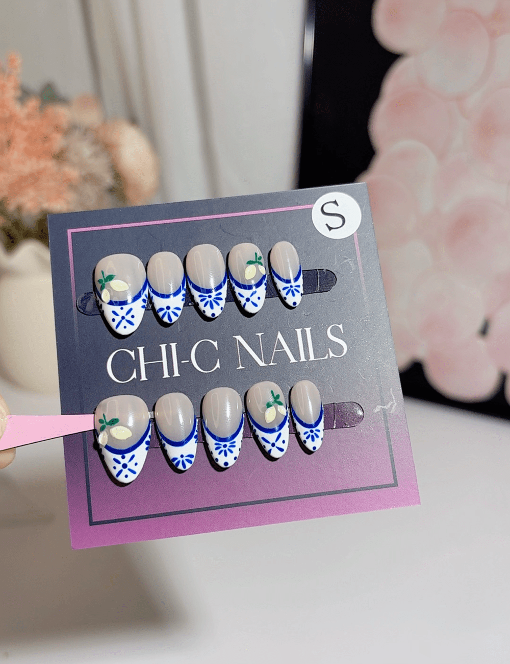 Lemon Blossom Blue French Press On Nails