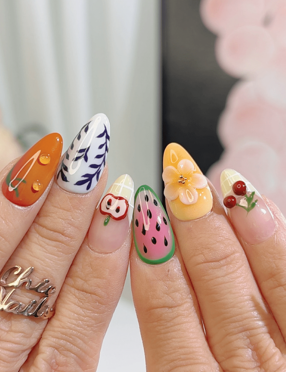 Fruit & Veggie Cute Press-On Nails – Medium Almond