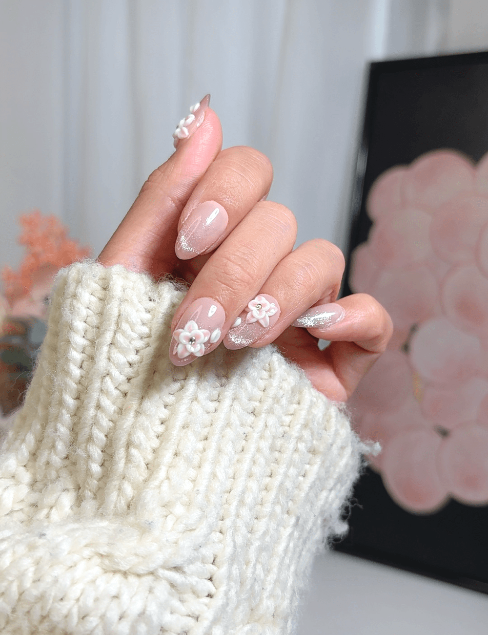 Pearl Blossom Glow | Short Almond Press-On Nails
