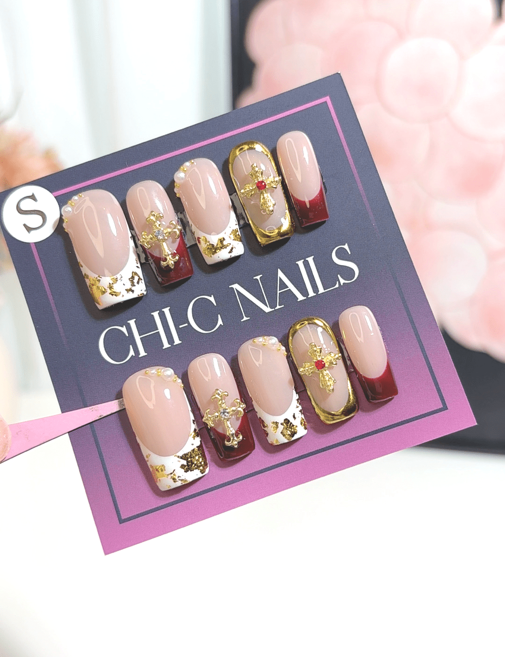Royal Burgundy Cross Press-On Nails