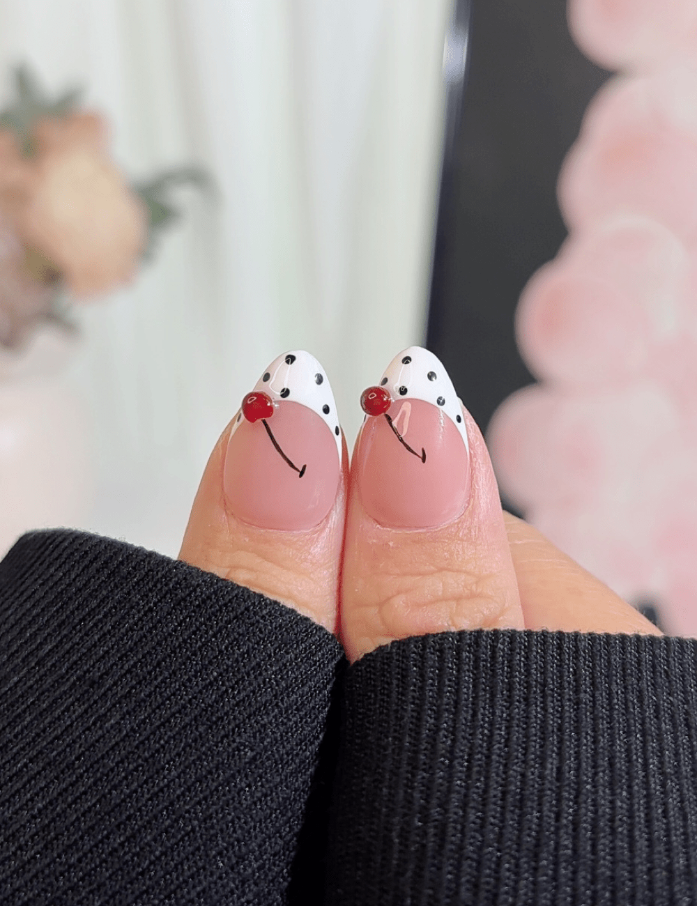 Cherry Polka Dot French Press-On Nails | Short Almond
