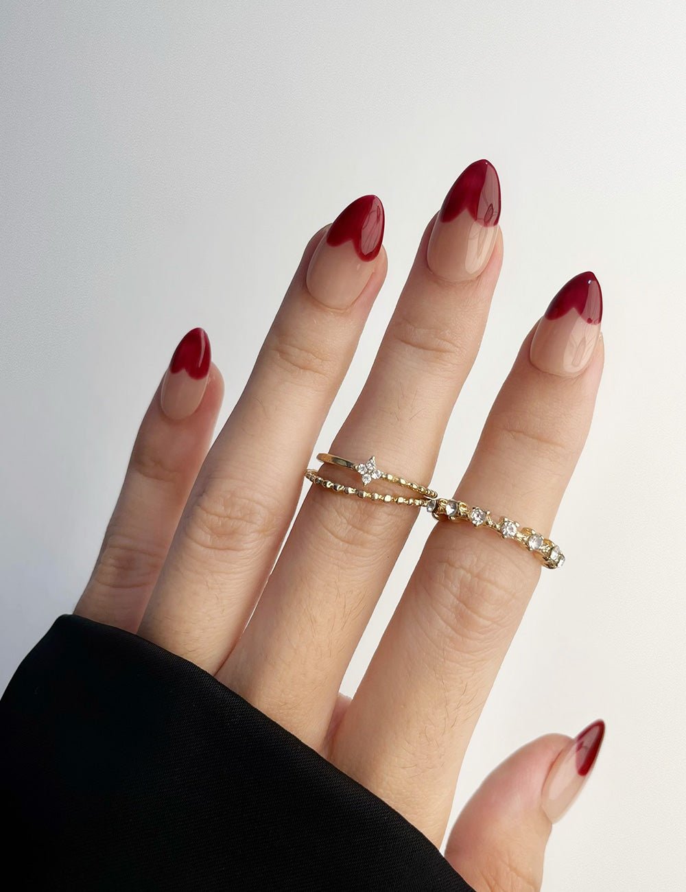 Love Struck Short Almond Press-On Nails – Red Heart French Tips