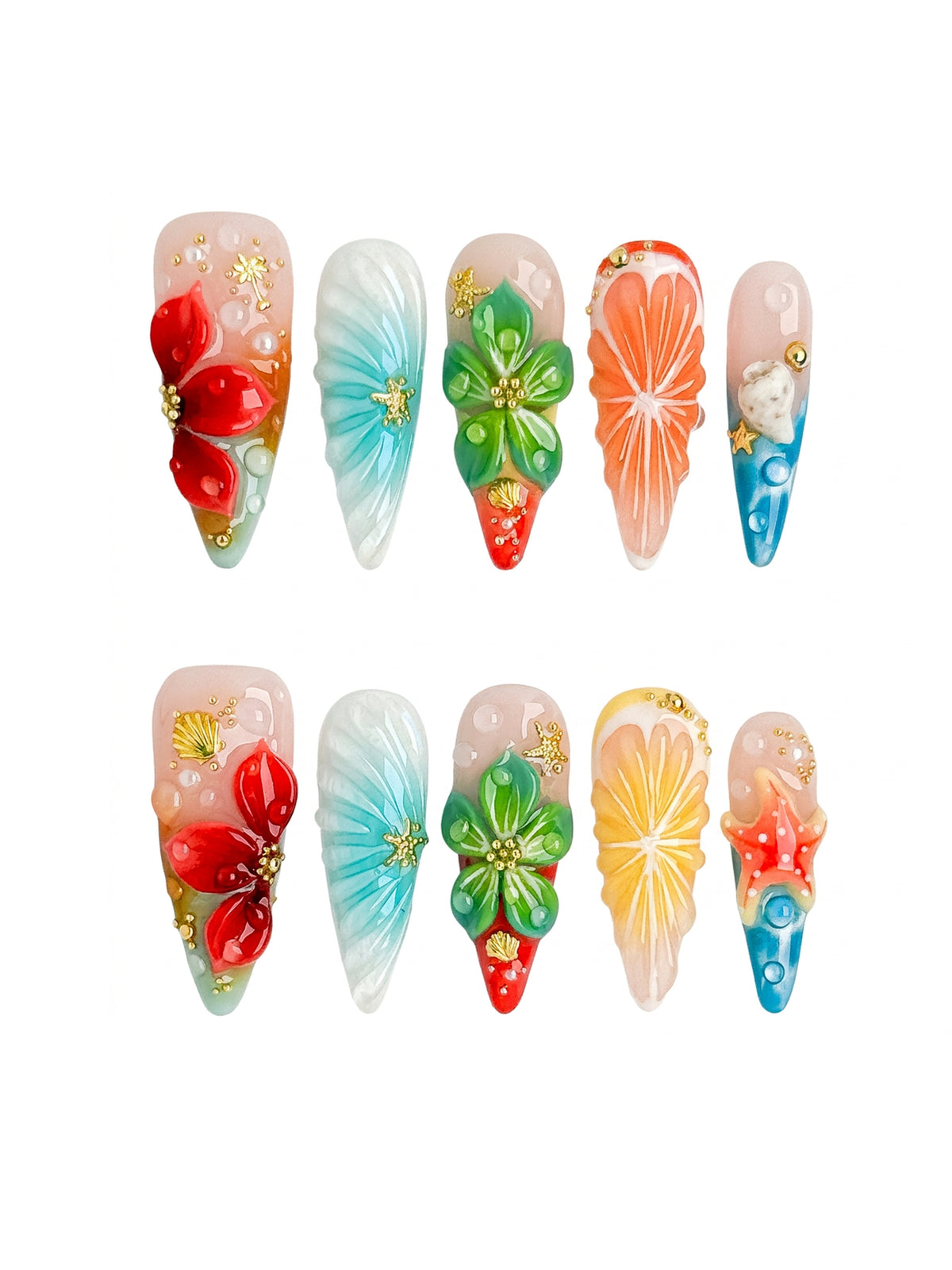 Tropical Tide Long Stiletto Press On Nails