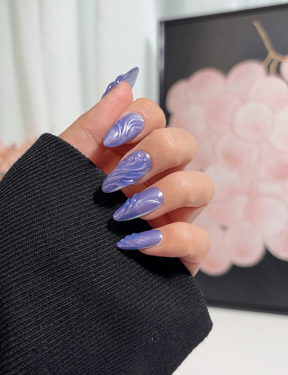 Lavender Pearl Waves 3D Press-On Nails