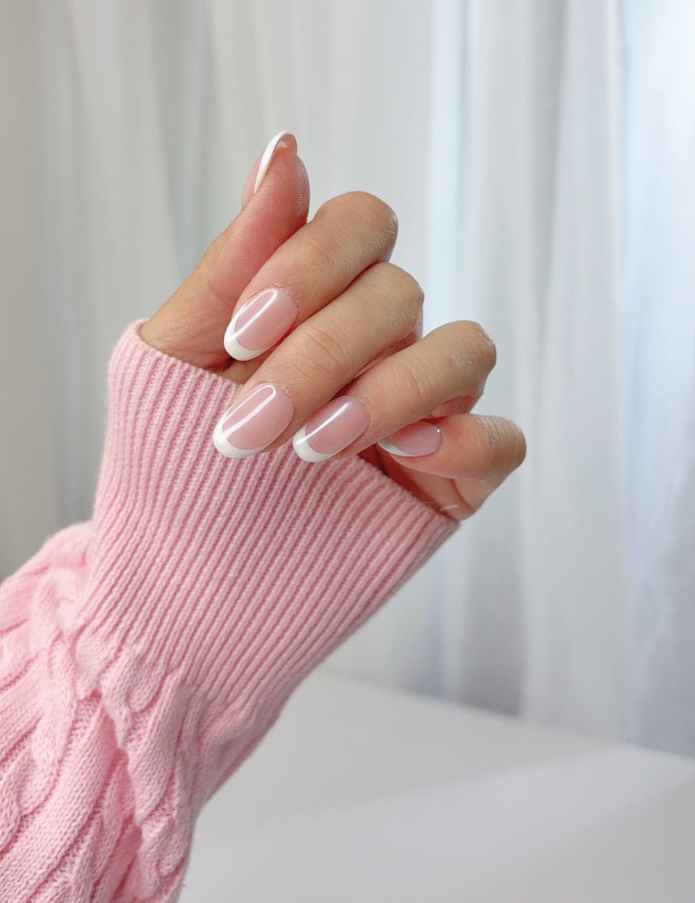 Short Round Handmade French Tip Press-On Nails | Natural Nude Manicure