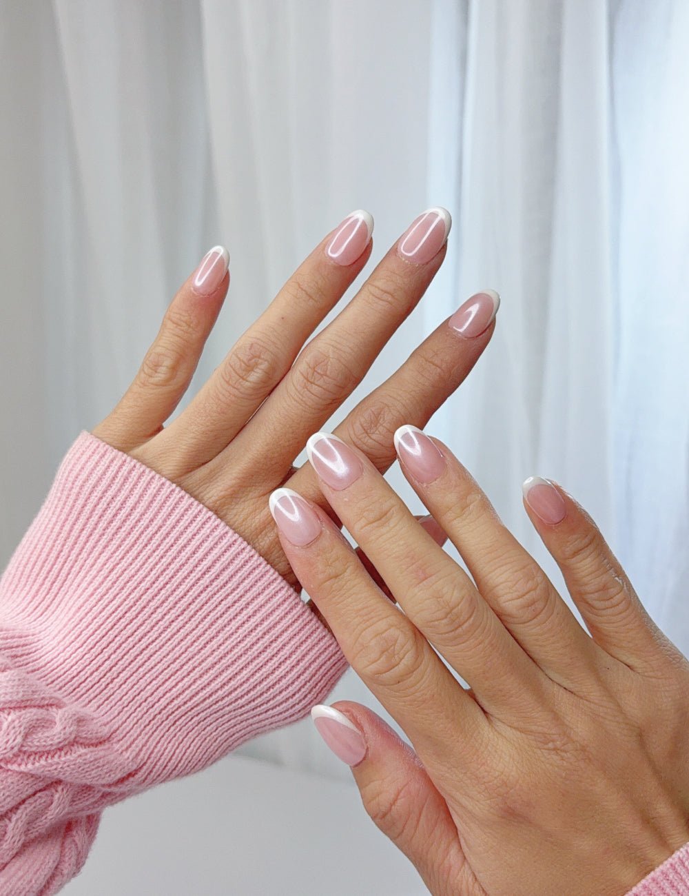 Short Round Handmade French Tip Press-On Nails | Natural Nude Manicure