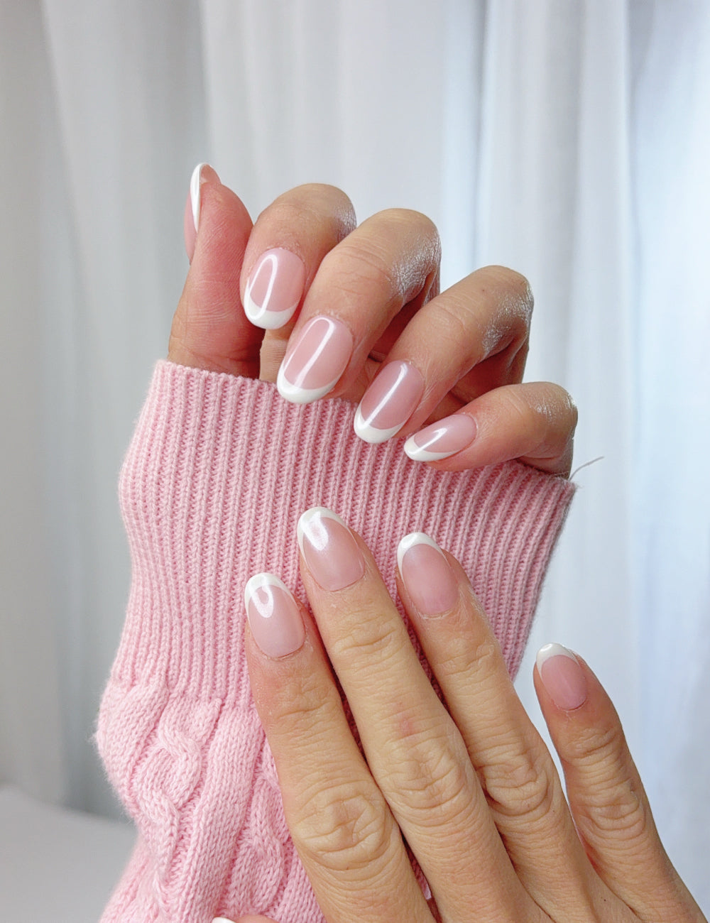 Short Round Handmade French Tip Press-On Nails | Natural Nude Manicure