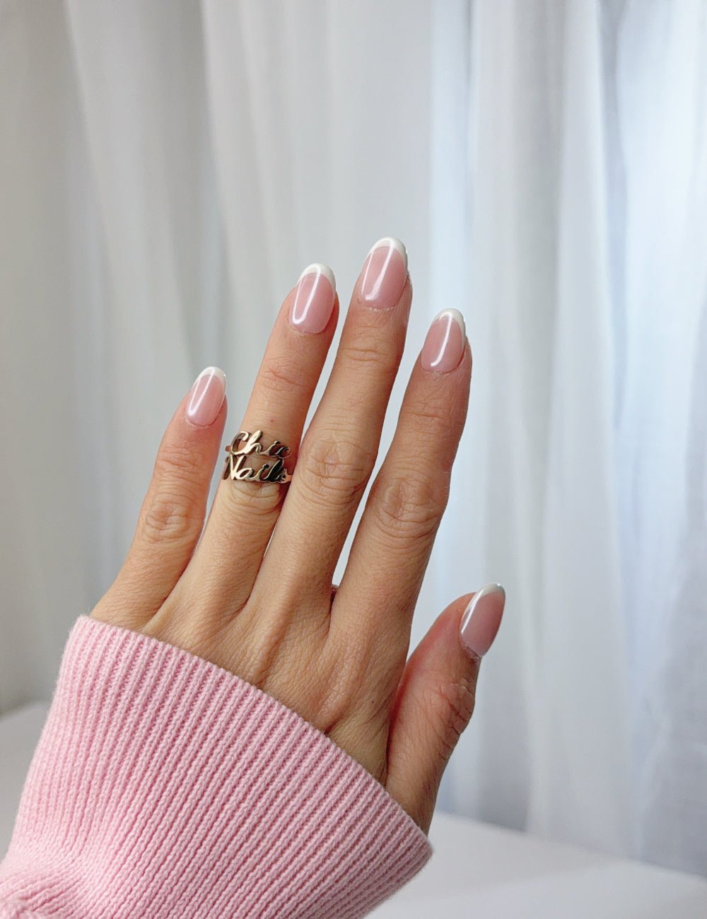 Short Round Handmade French Tip Press-On Nails | Natural Nude Manicure