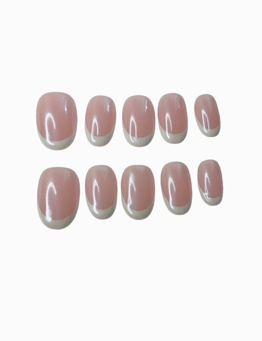 Short Round Handmade French Tip Press-On Nails | Natural Nude Manicure
