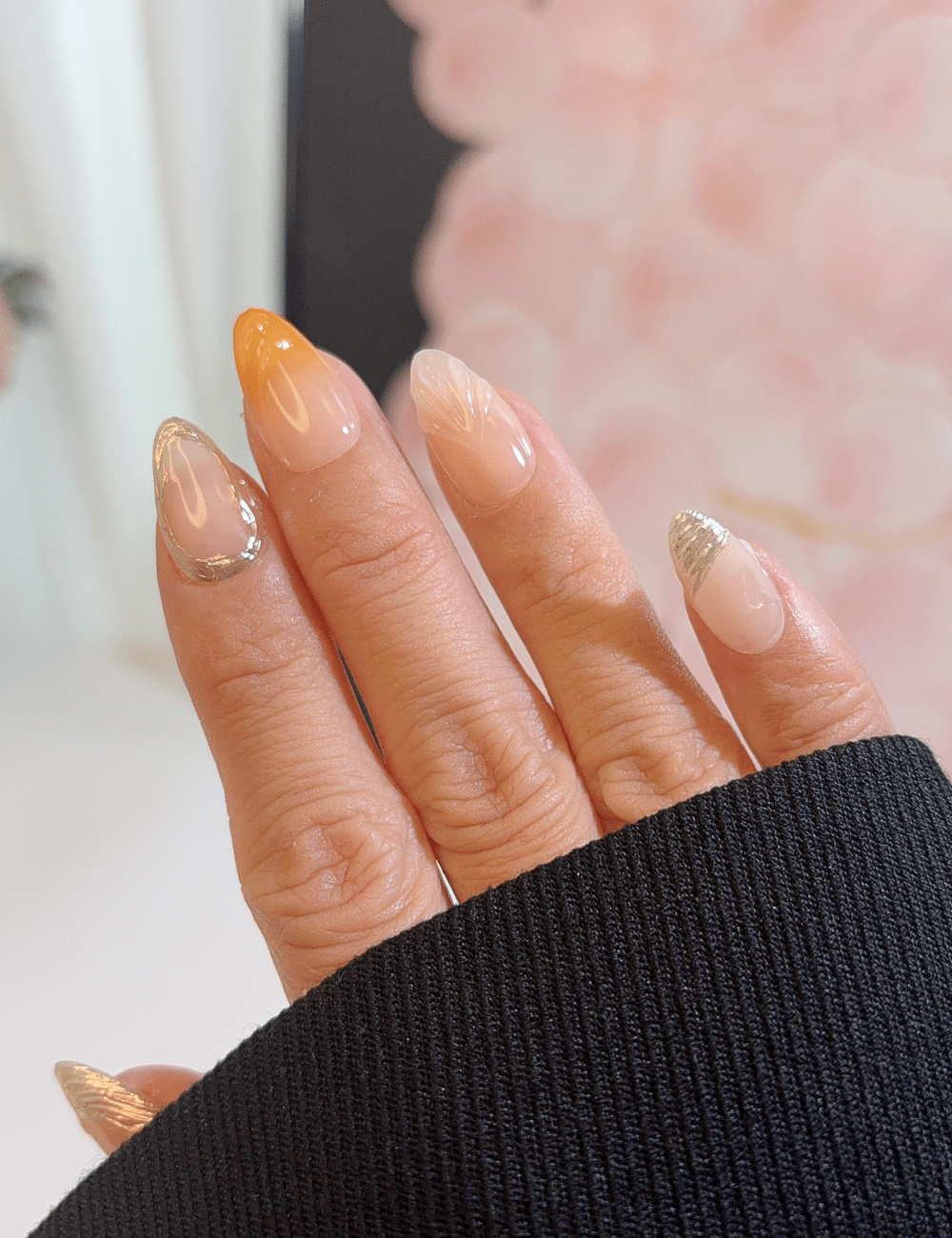Golden Glow Short Almond Press-On Nails
