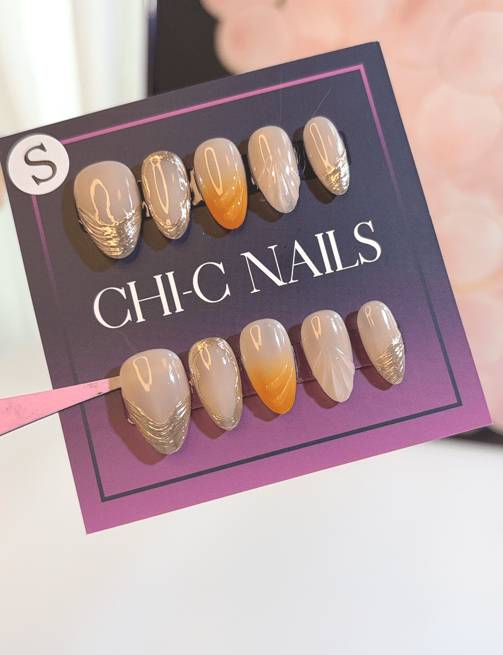 Golden Glow Short Almond Press-On Nails